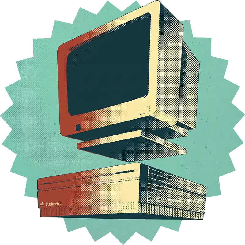 Vintage 1990s computer with blank screen